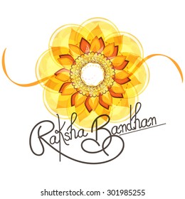 Beautiful creative rakhi on shiny background for Indian festival of brother and sister love, Happy Raksha Bandhan celebration.