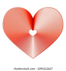 Beautiful creative red heart with stripes on a white background