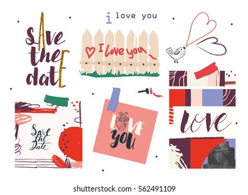 Beautiful creative Valentines Day cards and elements.