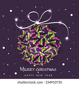 Beautiful creative X-mas Ball for Merry Christmas and Happy New Year celebration on stylish purple background.