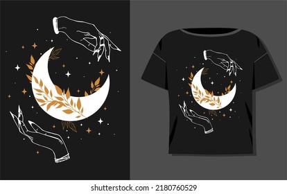 Beautiful crescent illustration shirt design. Vector illustration.