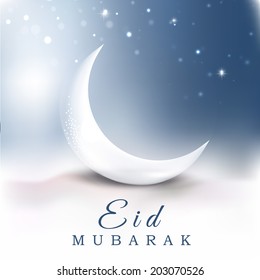 Beautiful crescent moon in the sky muslim community festival Eid Mubarak night concept. 