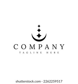 beautiful crescent moon and stars vector logo design