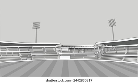 Beautiful Cricket Stadium Vector Sketch Sport Stadium in India line drawing Illustration