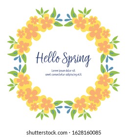 Beautiful Crowd of leaf and yellow flower frame, for hello spring greeting card template design. Vector