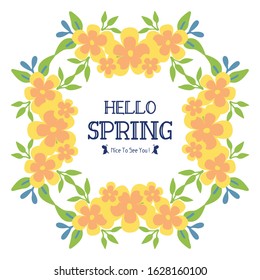 Beautiful Crowd of leaf and yellow flower frame, for hello spring greeting card template design. Vector