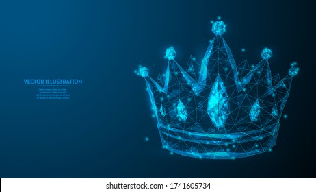 Schöne Krone in der Nähe. Brillante königliche Dekoration. Geschäftskonzept, Führung. Innovative Medizin und Technologie. 3d Low Poly Wireframe Modell isolierte Vektorgrafik.