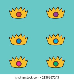Hermosa Ilustración del Vector de Icono de la Corona. Accesorios Nft. Iconos Coloridos De La Corona Aislados En El Fondo Pegado.