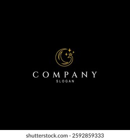 beautiful crowned swan line art style logo with sparkling star elements
