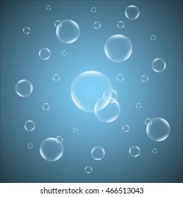 Beautiful crystal bubbles on a blue gradient background