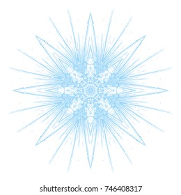 Beautiful crystal glass snowflake. Background design for christmas and new years winter decoration. Vector colorful illustration, isolated