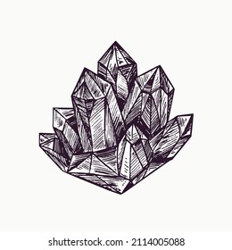 Hermoso cristal, simple dibujo de tinta de doodle, estilo de sepultura