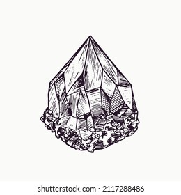 Beautiful crystal, simple doodle ink drawing, gravure style