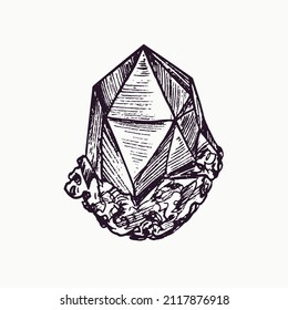 Beautiful crystal, simple doodle ink drawing, gravure style