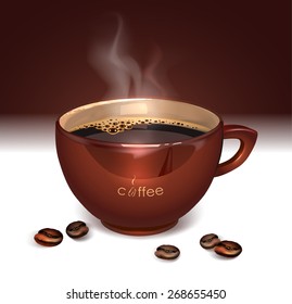 Beautiful Cup of coffee brown color. Vector illustration.