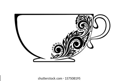 Beautiful cup, decorated with black and white floral ornament. Many similarities to the author's profile