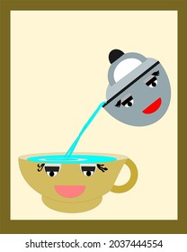Beautiful cup and kettle design, this image is attractive and nice color combination. This photo can use for wallpaper and card.