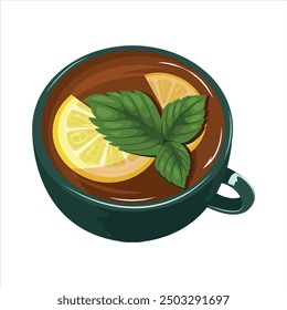 Beautiful cup of tea with lemon and mint