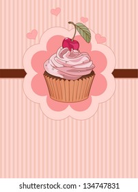 Beautiful cupcake with cherry on the top,  place card