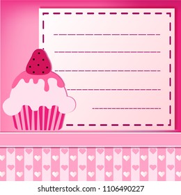 Beautiful Cupcake letter Falling on  pink color Background. Invitation Template Background Design, Greeting Card, Poster. Birth Day and Valentine Day. Vector illustration