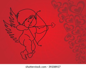 beautiful cupid with red background
