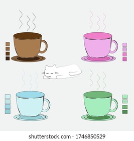 Beautiful cups of coffee 4 colours