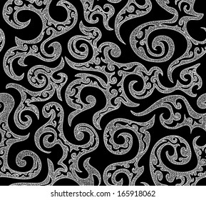 Beautiful curling vector black and white seamless pattern