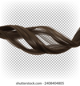 Beautiful curly brown hair isolated on a white transparent background. 3d realistic vector illustration.