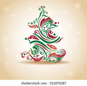 Beautiful Curly Christmas tree, stylish vector illustration.