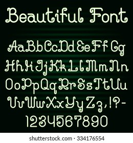 Beautiful Curly Font. Alphabet Of Ornate Capital And Lowercase Letters With Digits And Punctuation Marks.