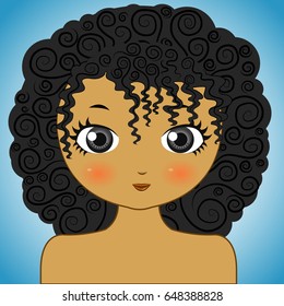 Beautiful curly hair girl with big eyes and cute lips