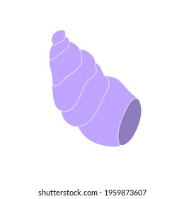 Beautiful curly purple seashell on an isolated background. Malyusk in the sink. Marine life in the sea and akean life. Vector illustration.