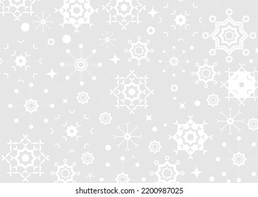 Beautiful curly white vector snowflakes on a gray background
