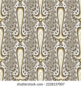 Beautiful curved lines seamless pattern. Luxury ornamental curves background. Gold surface 3d buttons. Zigzag lines, waves. Abstract shapes. Repeat patterned colorful backdrop. Modern pattern design.