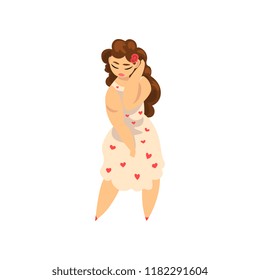 Beautiful curvy, overweight girl wearing dress, plus size fashion, body positive vector Illustration on a white background