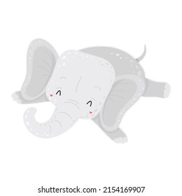 Beautiful cute baby elephant in cartoon style. Vector illustration of a cute animals. Cute little illustration of elephants for kids, baby book, fairy tales, baby shower invitation, t-shirt.