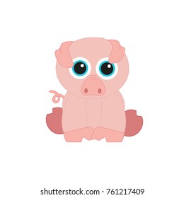beautiful cute baby pink pig sitting on its legs looking to the front with its turquoise blue eyes and a triangle nose simple cute farm pet animal symbol 