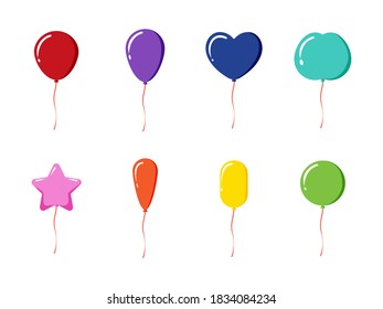 Beautiful cute balloons set with different color size and different shape isolated on a white background  