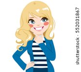 Beautiful cute blonde teenager girl hand on hips thinking and smiling