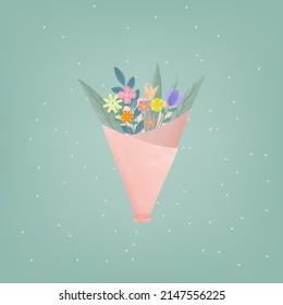 beautiful cute bouquet of flowers. vector watercolor illustration of flowers. holiday template for postcard, gift wrapping or cover