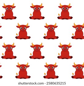Beautiful cute bull seamless pattern cartoon character. Cute  farm animal. Hand drawn style. Vector drawing. Design ornaments.

