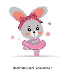 beautiful cute bunny in ballerina clothes, illustration of a childish character on a white background.
