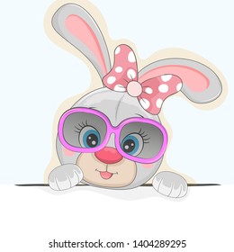 Beautiful cute  bunny girl in pink sunglasses  isolated on a white background. Element for print design, greeting card, poster and t-shirt.