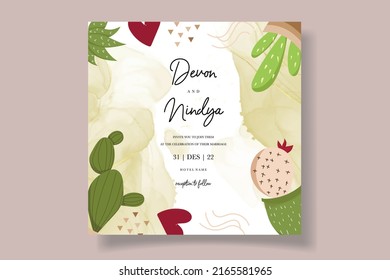 Beautiful cute cartoon cactus invitation card