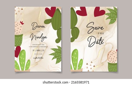 Beautiful cute cartoon cactus invitation card