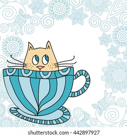 Beautiful cute cartoon cat. Vector illustration.