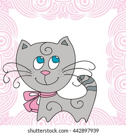 Beautiful cute cartoon cat. Vector illustration.