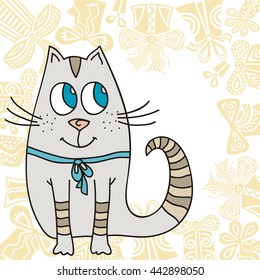 Beautiful cute cartoon cat. Vector illustration.