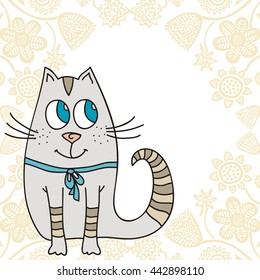 Beautiful cute cartoon cat. Vector illustration.