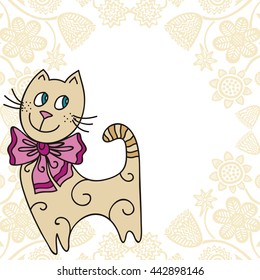 Beautiful cute cartoon cat. Vector illustration.